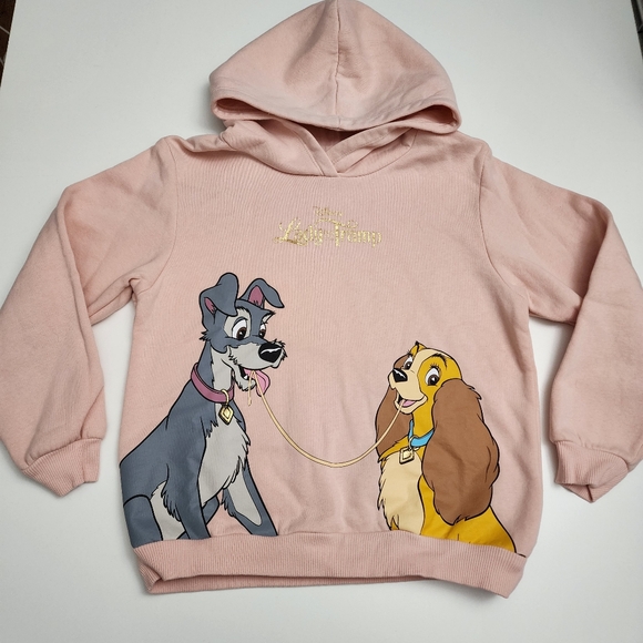 H&M Girls Disney Lady & the Tramp Spaghetti Dinner Light Pink Hoodie Size 6x/7